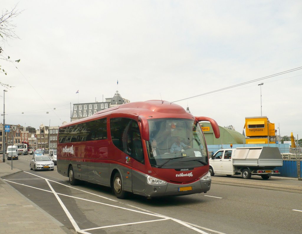 Scania IRIZAR PB reisbus van de firma Oostenrijk. Prins Hendrikkade Amsterdam 26-06-2013.