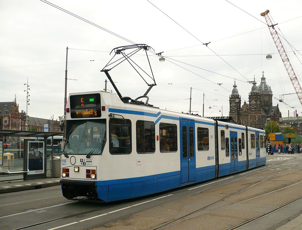 GVBA tram 916 Prins Hendrikkade, Amsterdam 18-09-2013.