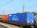 Sggnss Drehgestell-Containertragwagen aus Tschechien mit Nummer 33 54 4576 203-2 Emmerich am Rhein, Deutschland 03-07-2015.