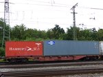 Sgns Drehgestell-Containertragwagen aus Rumenien mit Nummer 33 RIV 53 RO-TOUAX 4557 234-1 Rangierbahnhof Gremberg, Kln, Deutschland 09-07-2016.