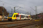   Der VT 267 (95 80 0648 167-4 D-HEB / 95 80 0648 667-3 D-HEB) ein Alstom Coradia LINT 41 der HLB (Hessische Landesbahn) verlässt am 01.12.2018, als RB 90 nach Westerburg, den Bahnhof Au (Sieg).