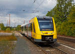  Der VT 504 (95 80 1648 104-5 D-HEB / 95 80 1648 604-4 D-HEB) ein Alstom Coradia LINT 41 der neuen Generation / neue Kopfform der HLB (Hessische Landesbahn GmbH), erreicht am 30.08.2018, als RB 95