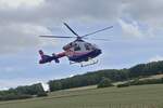 LX-HAR, Hubschrauber der Luxemburgischen Air Rescue bei der Landung auf einer Weide vor unserer Haustr. 12.07.2023