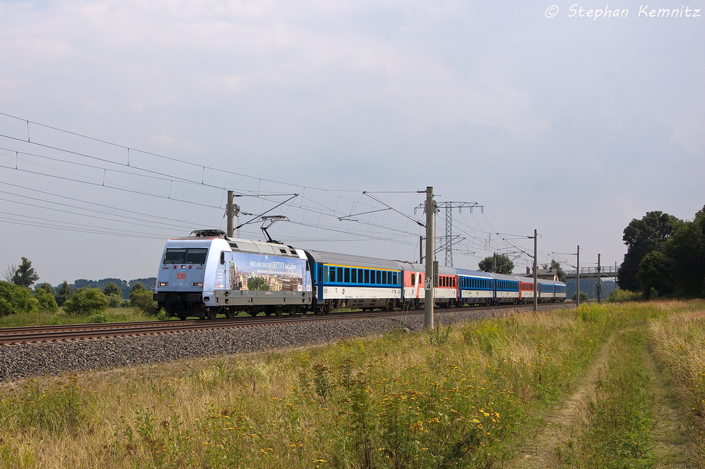 101 016-4  DERTOUR  mit dem EC 176  Johannes Brahms  von Brno hl.n. nach Hamburg-Altona in Vietznitz. 10.08.2013