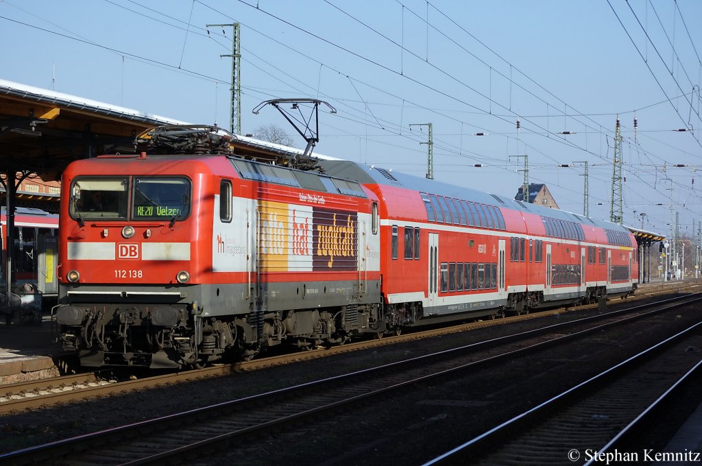 112 138  Otto hat Zugkraft  mit dem RE20 (RE 17708) nach Uelzen in Stendal. 22.02.2011