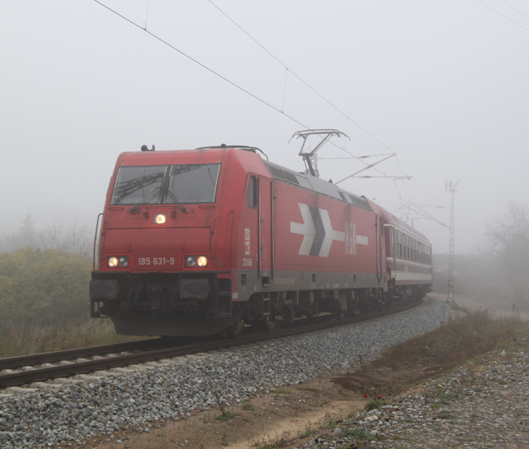 185 631-9+Mller`s Saufzug von Ostseebad Binz nach Kln Hbf bei Rostock Hbf.06.11.2011