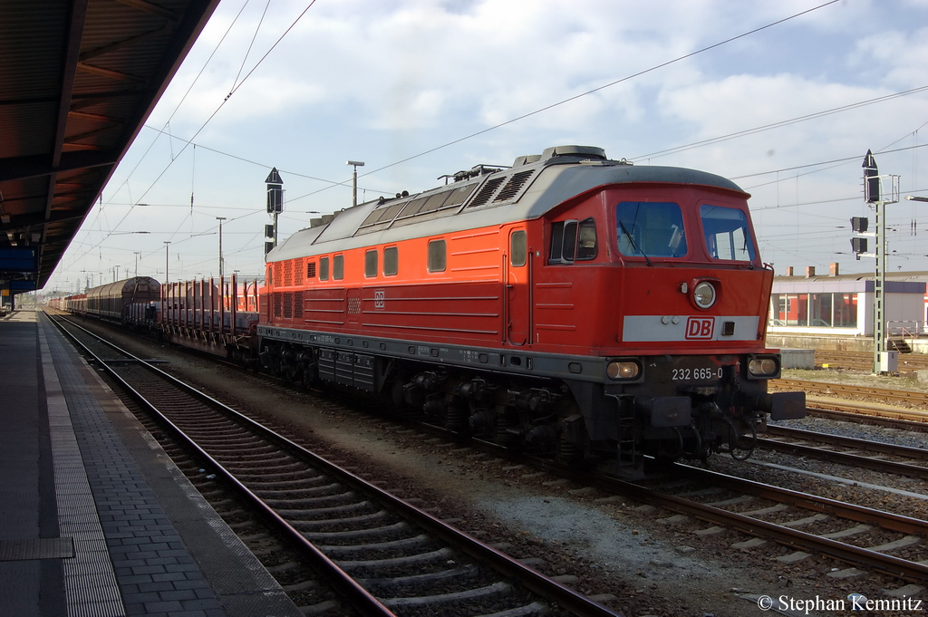 232 665-0 mit einem gemischtem Gterzug in Cottbus. 18.10.2011