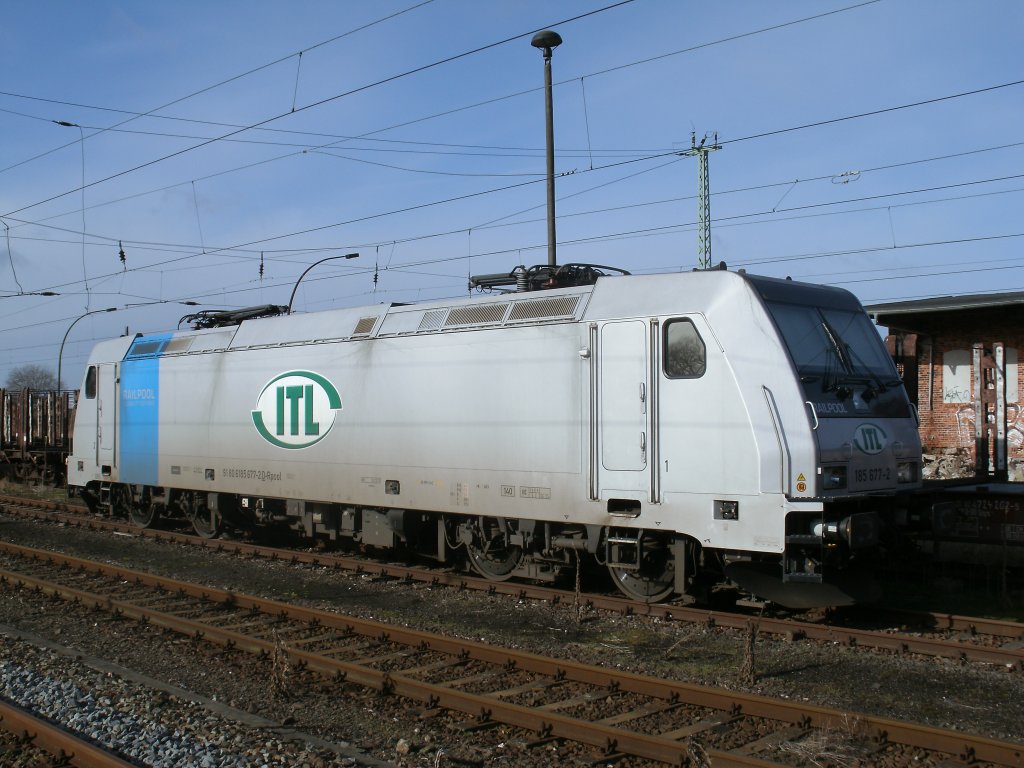 Besuch von ITL 185 677-2 die am Morgen,vom 25.Februar 2012,abgebgelt in Bergen/Rgen stand.