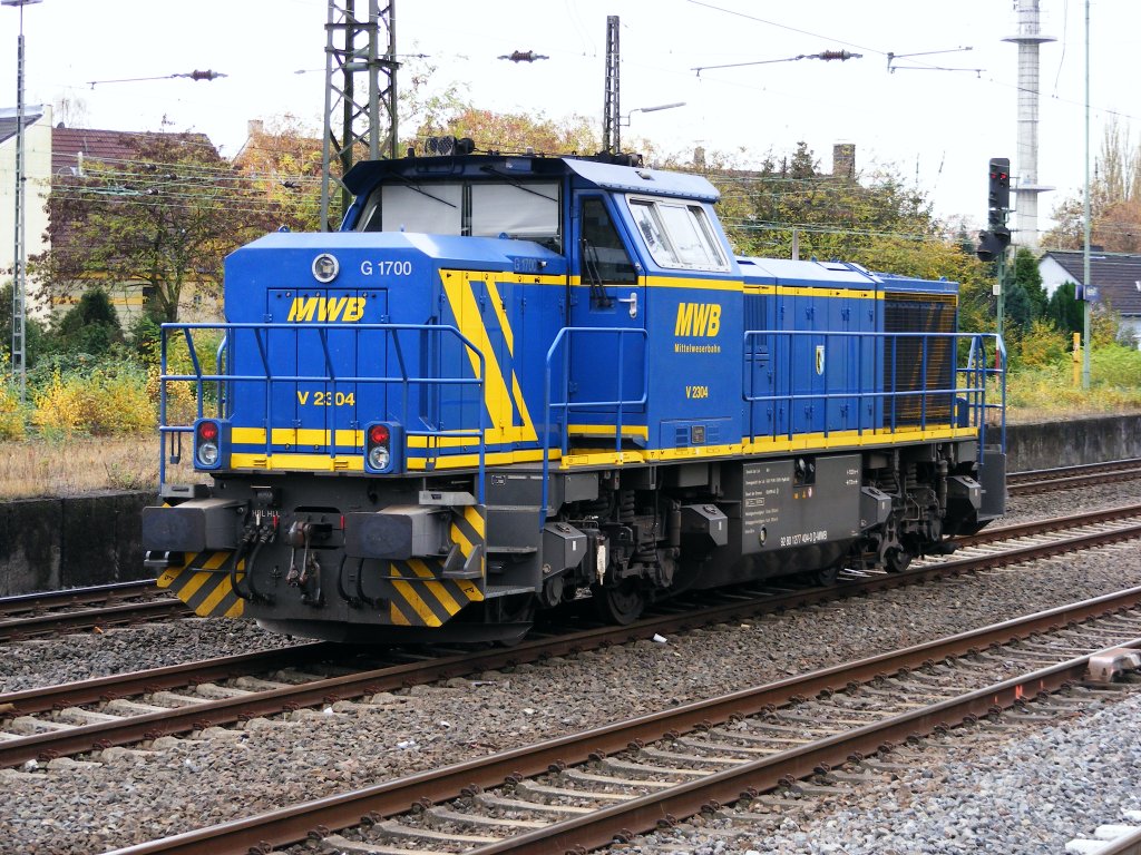 Eine MaK G 1700 der Mittelweserbahn ist am 06.11.2009 im Bahnhof von Herne unterwegs.