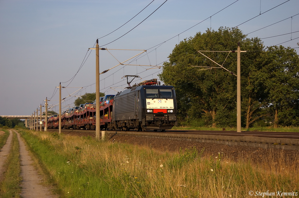 ES 64 F4 - 101 (189 101-9) MRCE Dispolok GmbH fr DB Autozug GmbH mit dem AZ 13307 von Berlin-Lichtenberg nach Trieste C.le bei Rathenow und mit gutem ca. 160min Versptung bei Rathenow. 25.07.2012