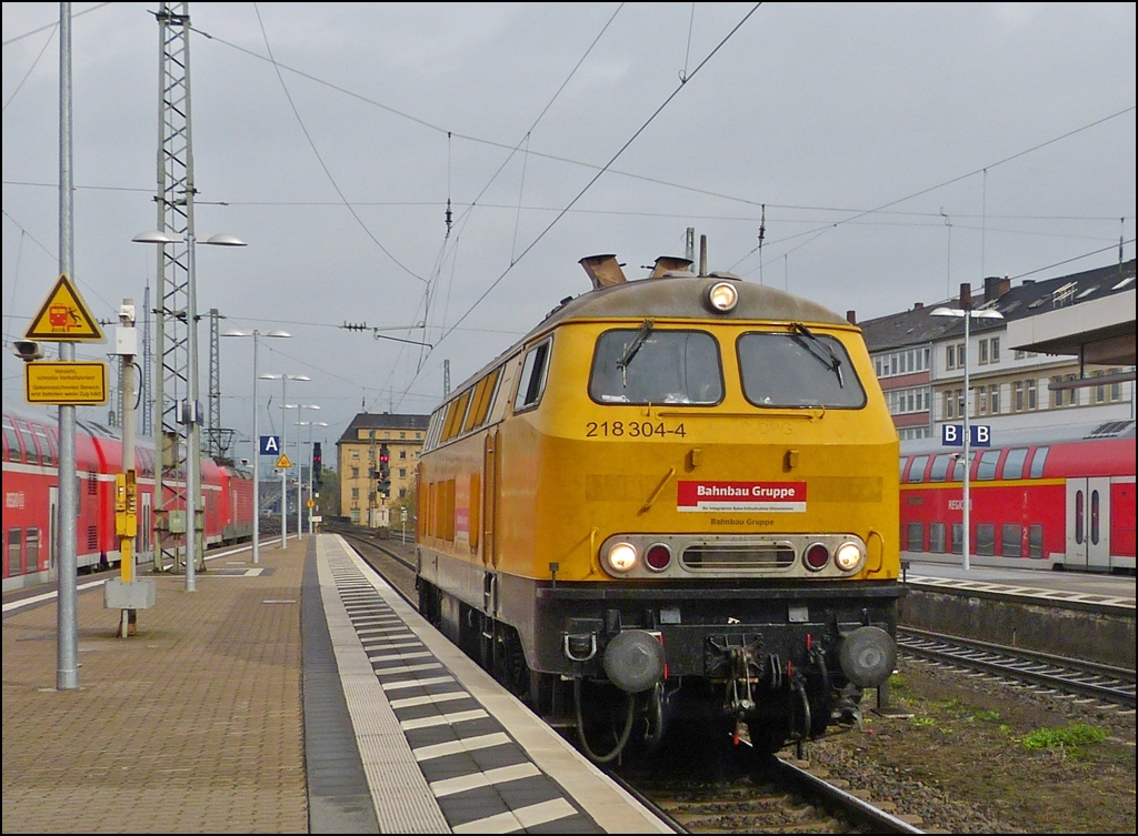 Fr Stefan: Der dritte Zuschnitt der 218 304-4 der Bahnbau Gruppe in Koblenz. 12.10.2012 (Jeanny)