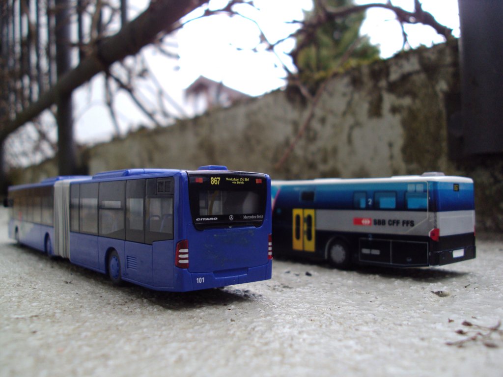 Rietze Modellbusse-Mercedes Citaro VZO NR.101 und 62 von hinten am 11.4.13