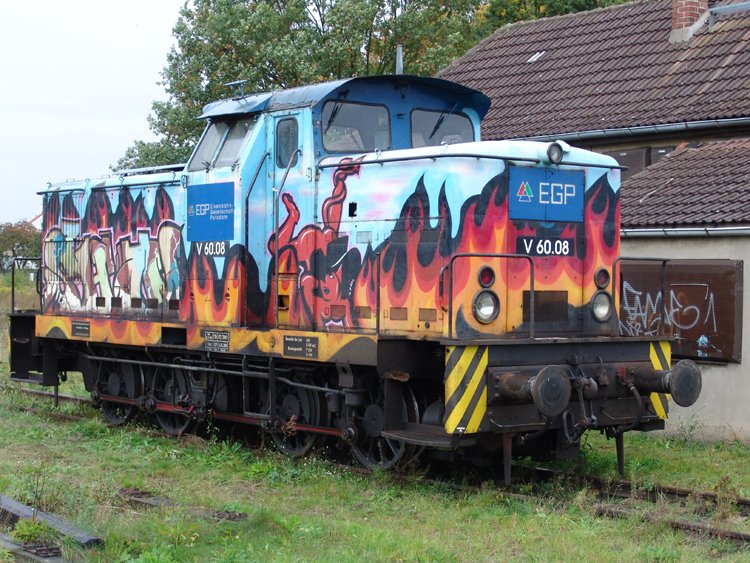 V60.08 der Eisenbahngesellschaft Potsdam GmbH (EGP)abgestellt im Bahnhof Pritzwalk.Aufgenommen am 05.10.08 