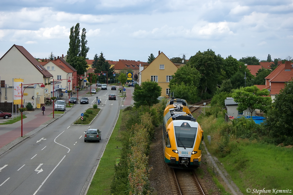 VT 646.043 (646 043-9) ODEG - Ostdeutsche Eisenbahn GmbH als OE51 (OE 79617) von Rathenow nach Brandenburg Altstadt in Premnitz. 11.07.2012 