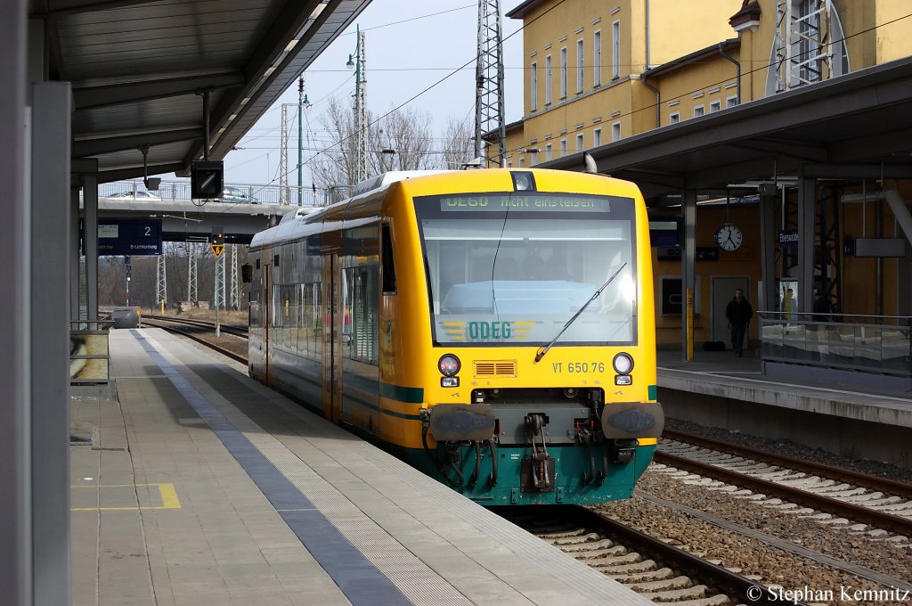 VT 650.76 von der ODEG kam als OE60 (OE 79311) aus Berlin-Lichtenberg in Eberswalde an und fuhr spter als OE63 (OE 79346) nach Joachimsthal weiter. 12.03.2011