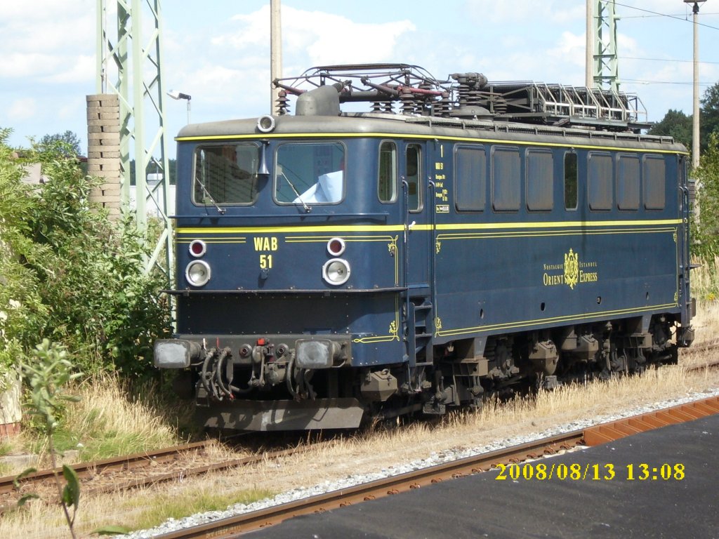 WAB-51 abgestellt am 13.August 2008 in Bergen/Rgen neben dem alten Kleinbahnhof.