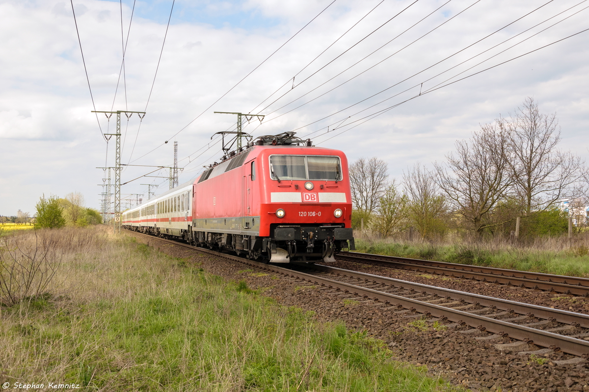 120 106-0 mit dem IC 2239  Warnow  von Rostock Hbf nach Leipzig Hbf in Stendal. 29.04.2016