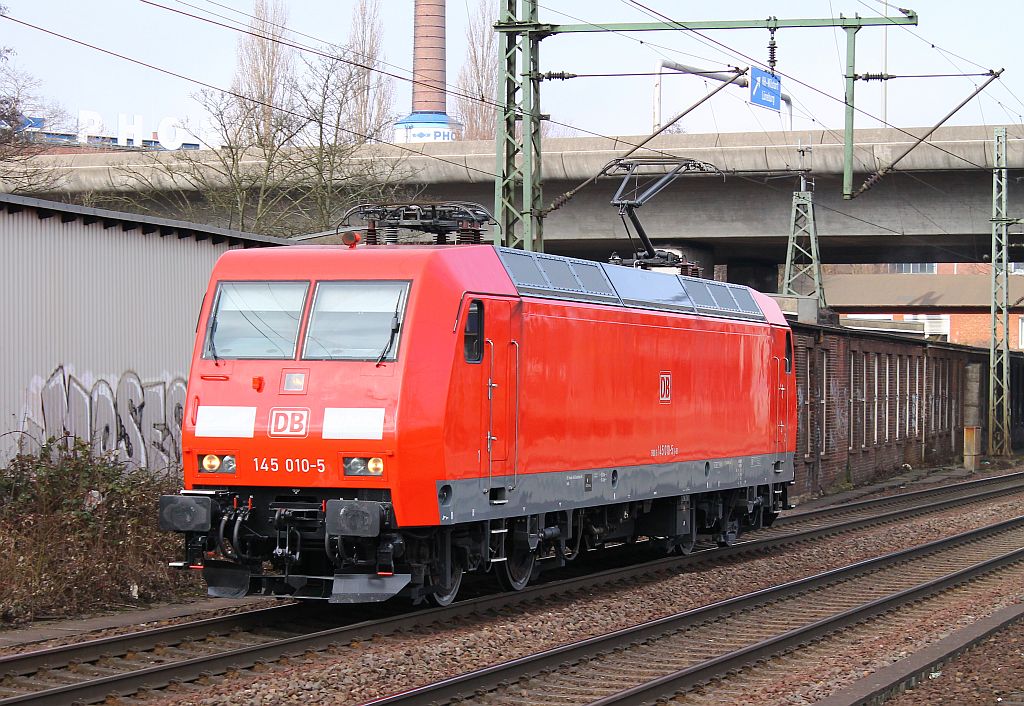 145 010-5(Unt/LDX/11.02.2013)rollt hier Solo durch HH-Harburg. 02.03.2013