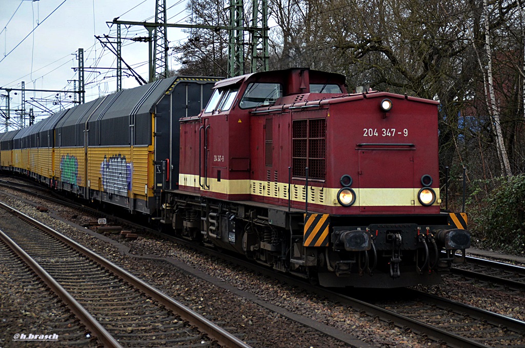 204 347-9 fuhr mit einen autozug durch hh-harburg,13.03.15