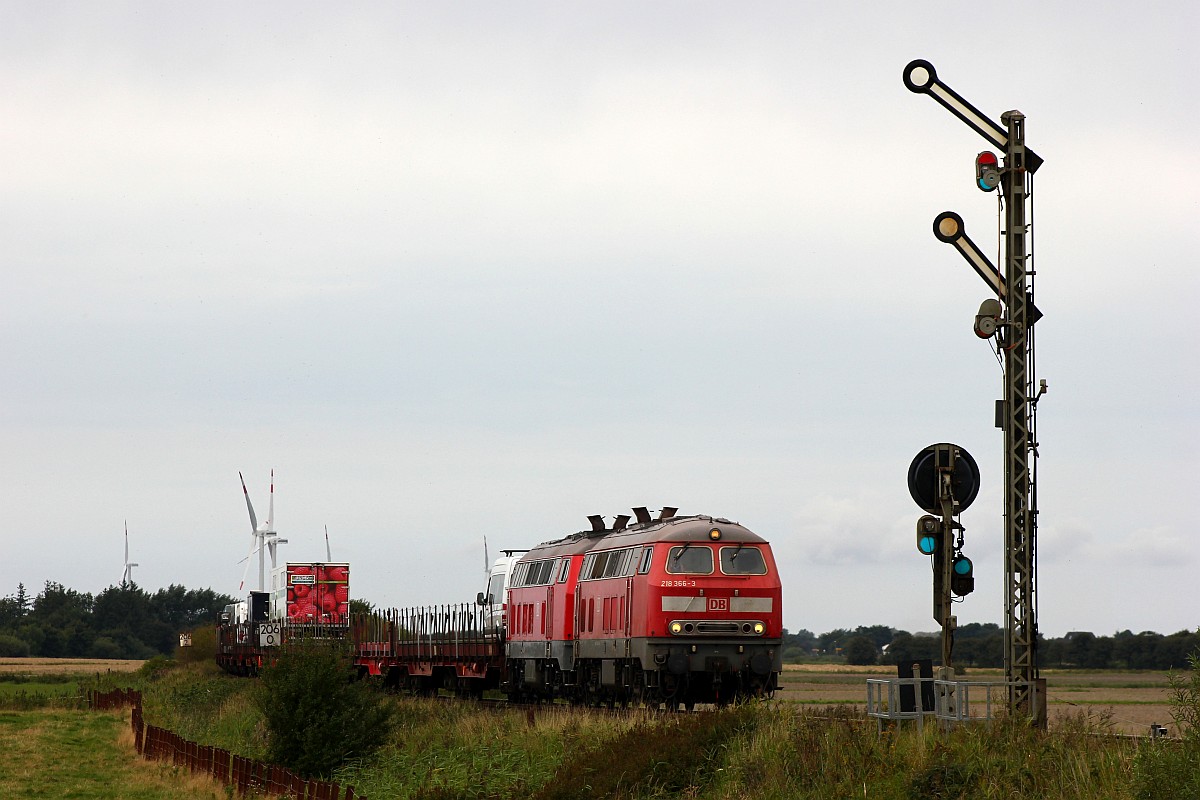 218 366 und 344 mit SyltShuttle nach Niebüll. Lehnshallig 26.08.2017