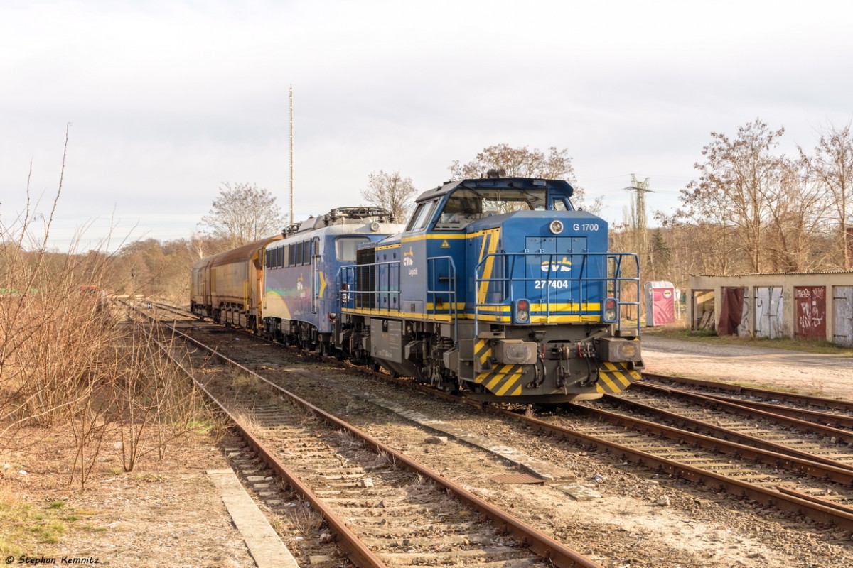 277 404-0 & 140 774-1 der evb logistik standen mit einem Schleifzug in Rathenow abgestellt. 07.02.2016