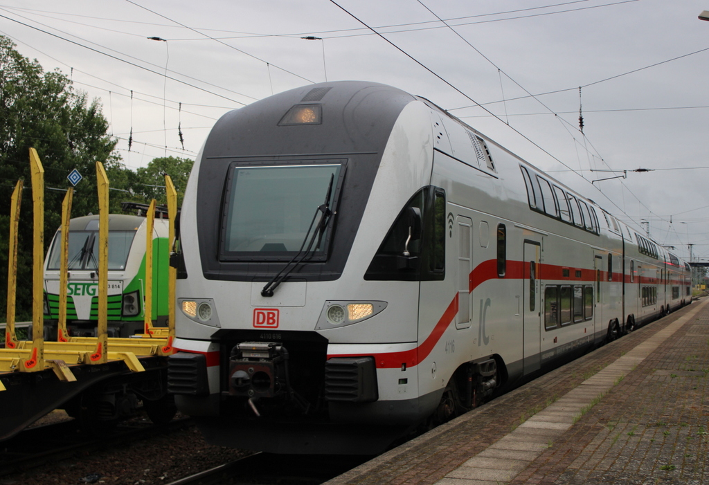 4110 116 als IC 2175(Warnemünde-Dresden)bei der Durchfahrt als Leerzug nach Warnemünde in Rostock-Bramow.05.06.2020