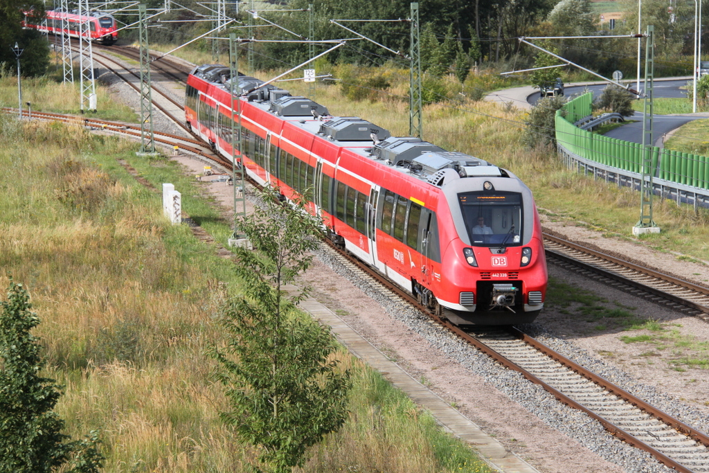 442 339 als S1(Rostock-Warnemnde)bei der Einfahrt im Haltepunkt Warnemnde-Werft.28.08.2016