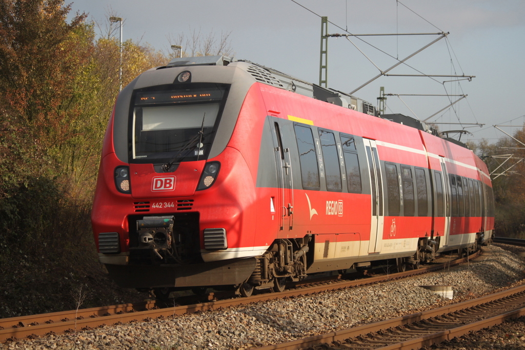 442 344 als RE 13009(Sassnitz-Rostock)kurz bei der Einfahrt im Rostocker Hbf.10.11.2019