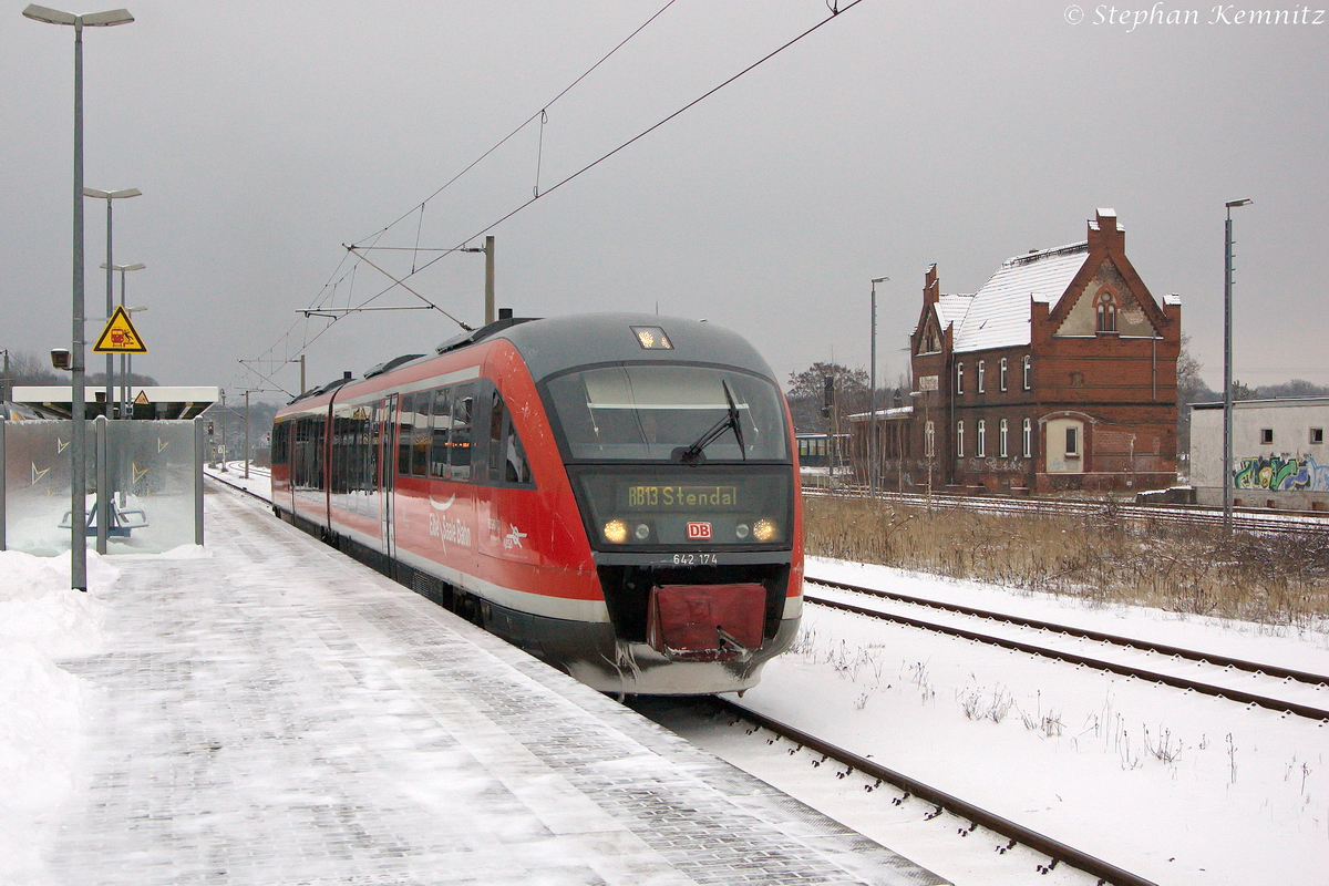 642 174-6 als RB13 (RB 17964) von Rathenow nach Stendal, bei Ausfahrt aus Rathenow. 22.01.2014