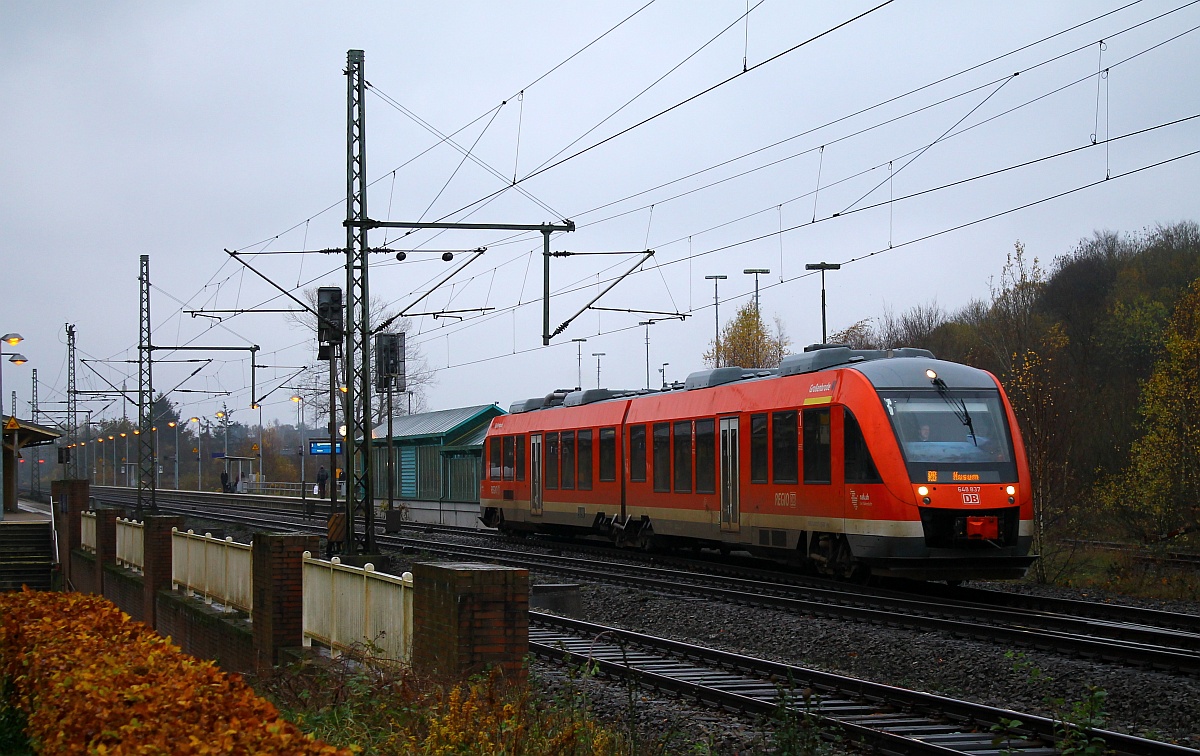 648 337/837  Großenbrode  als RB nach Husum verlässt hier gerade Schleswig. 16.11.2014