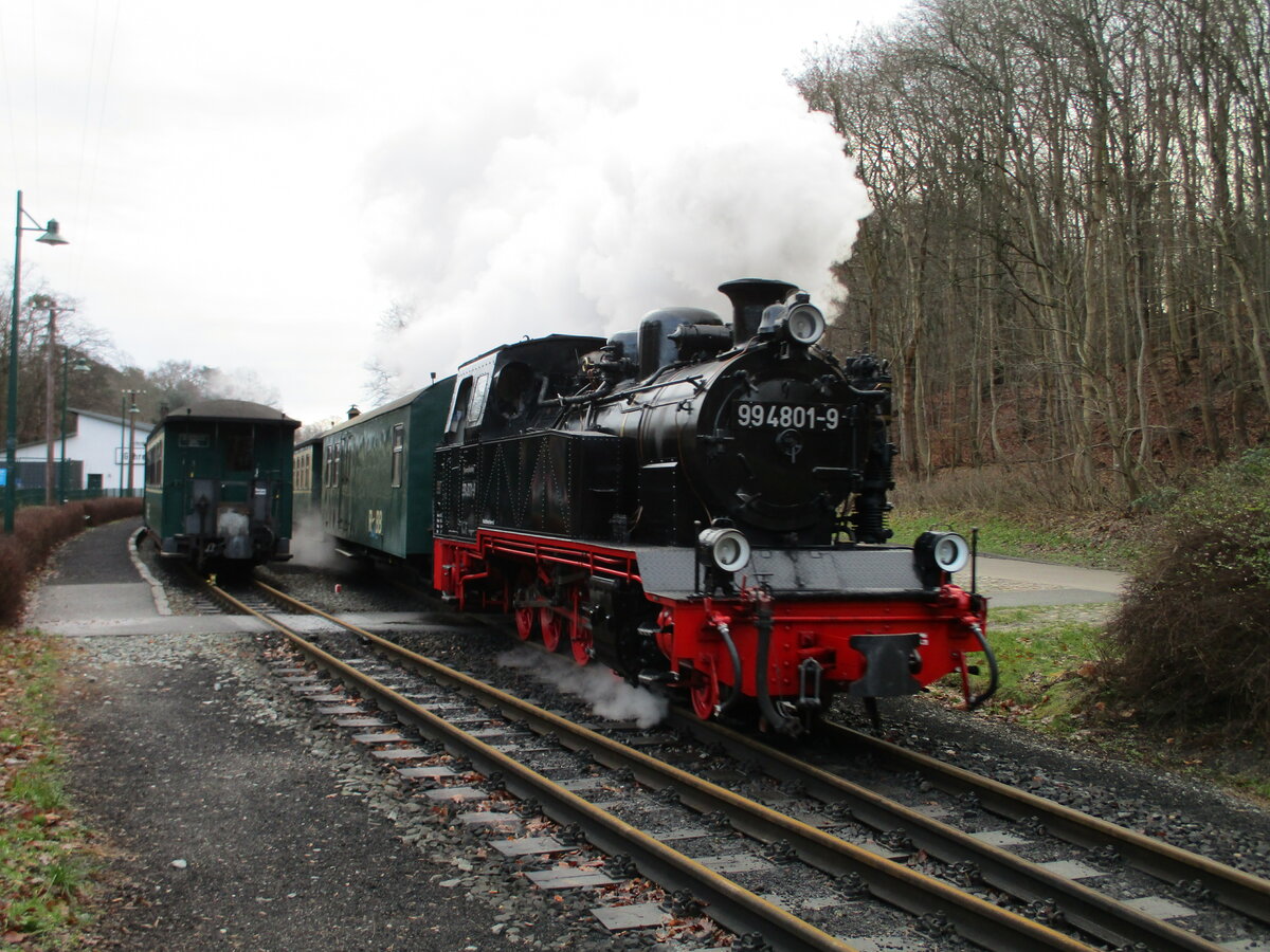 99 4801,am 15.Januar 2023,an der Ausfahrt aus Göhren.