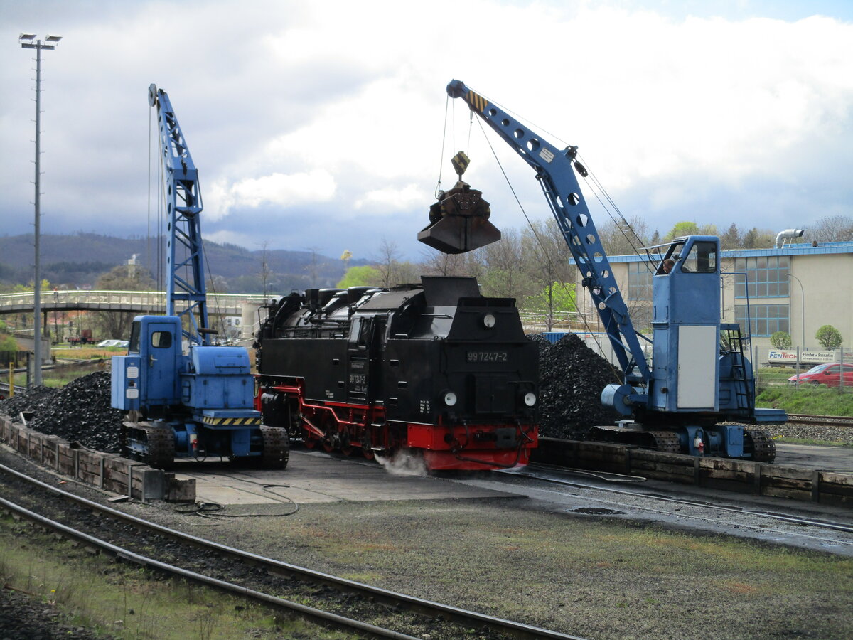 99 7247,am 24.April 2023,am Kohlebansen in Wernigerode Hbf.