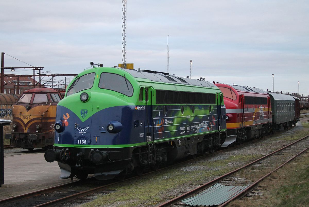 Altmark-Rail MY 1155 (NoHAB 2606/1965) + MY 1131 (NoHAB 2372/1957) mit Begleitwagen Pattburg/Padborg CFL 05.03.2022