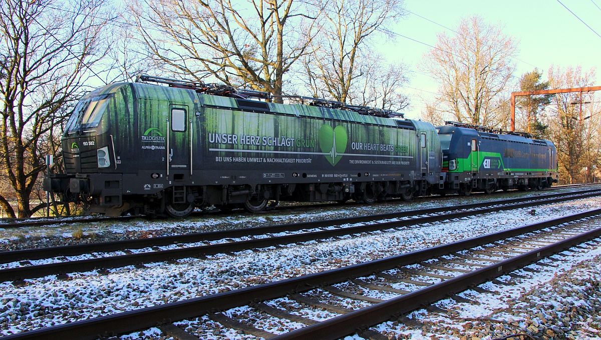 ATLU/TXL 193 582-4 und ELOC/ELL/TXL 193 257-3 abgestellt In Pattburg in der Sdabstellung. 11.12.2022