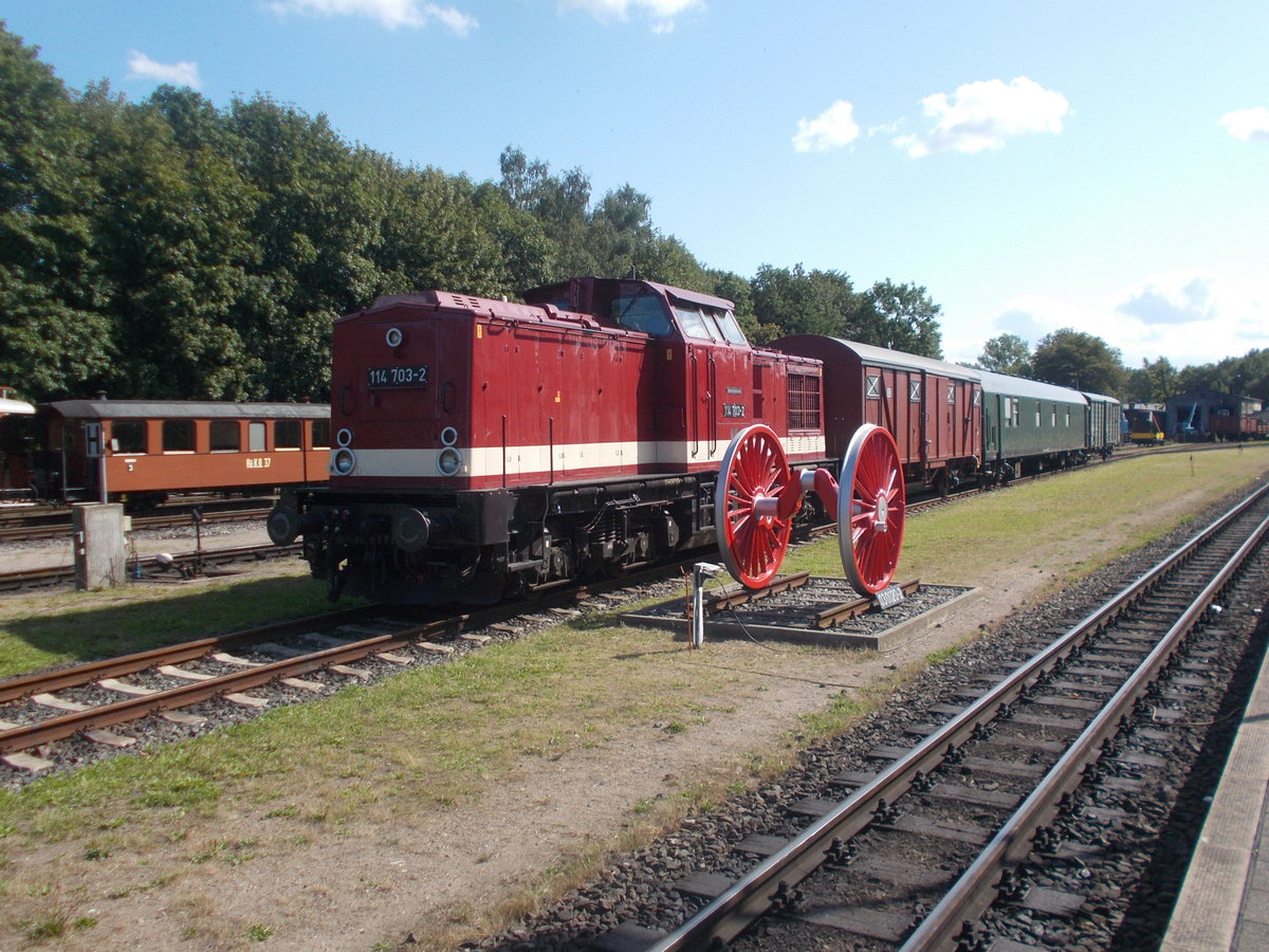 Auch die PRESS 114 703 stand,am 25.August 2019,in Putbus.