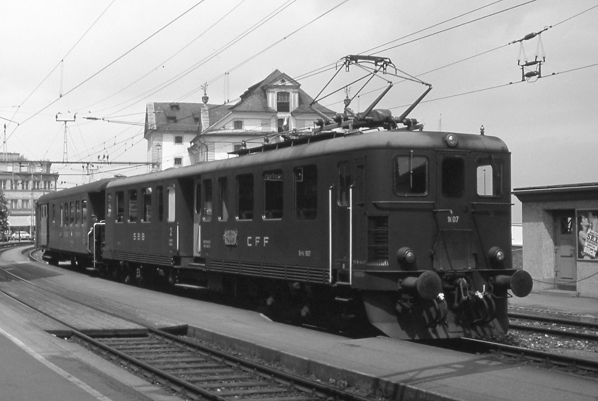 Be 4/6 1607 um 1980 im Bahnhof Rohrschach Hafen