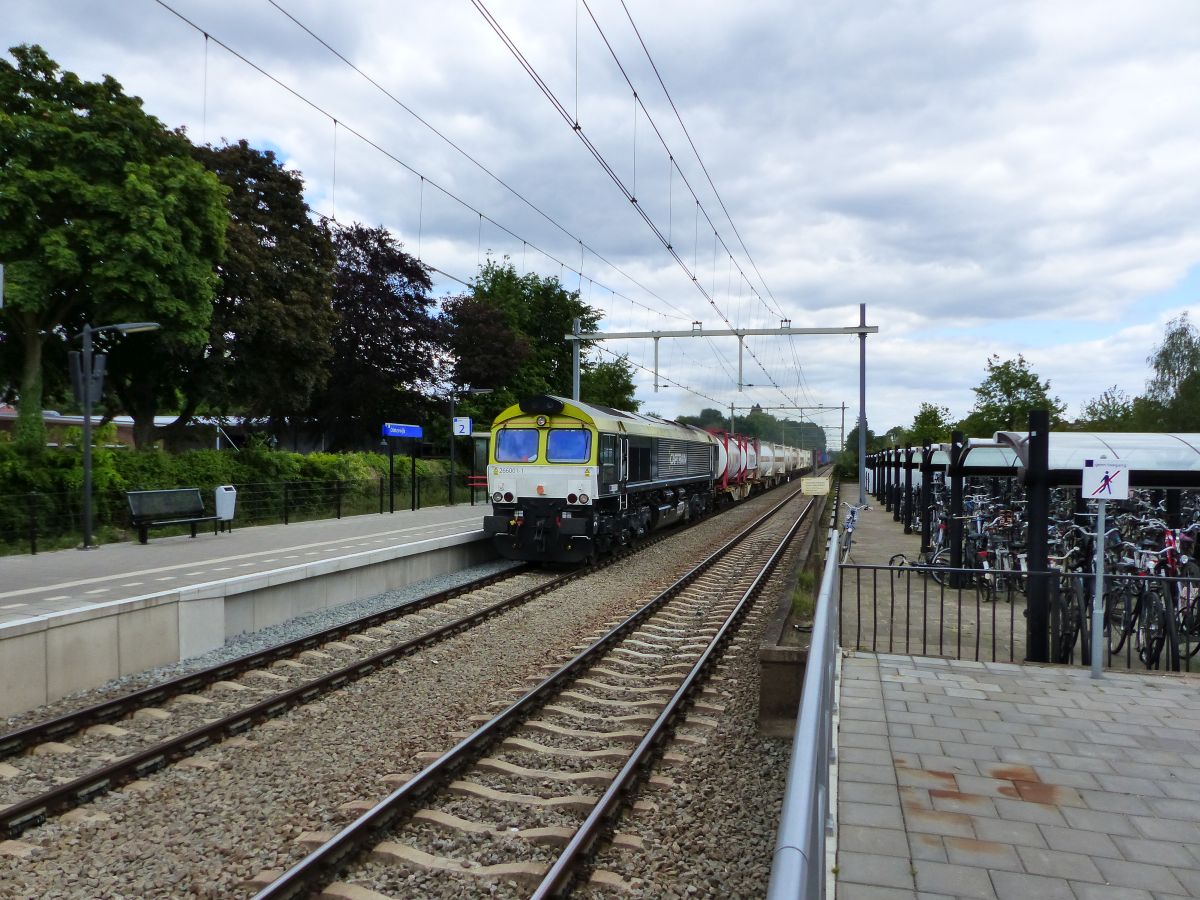 Captrain Diesellok 266 001-1 durchfahrt Bahnhof Oisterwijk 15-05-2020.

Captrain dieselloc 266 001-1 doorkomst station Oisterwijk 15-05-2020.