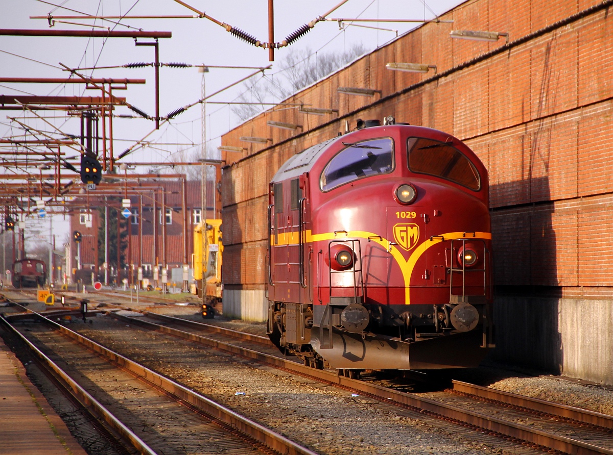 CFL Cargo MX 1029 dieselt hier auf dem Weg zum tanken durch den Pbf Padborg/DK. 27.02.2014