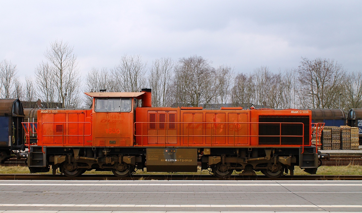 CFL Cargo(ex DH 43 ex 1505, 9280 1275 005-7 D-CFLCA, Unt/628/17.06.09, BR1/216/31.03.14)abgestellt im Gbf Teil in Niebüll. 15.03.2015