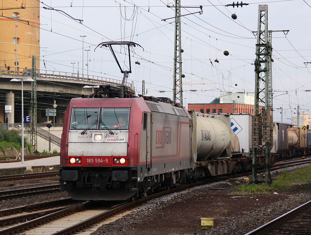 Crossrail 185 594-9 durchfährt mit einem Gz gerade den Koblenzer Hbf. 29.09.12