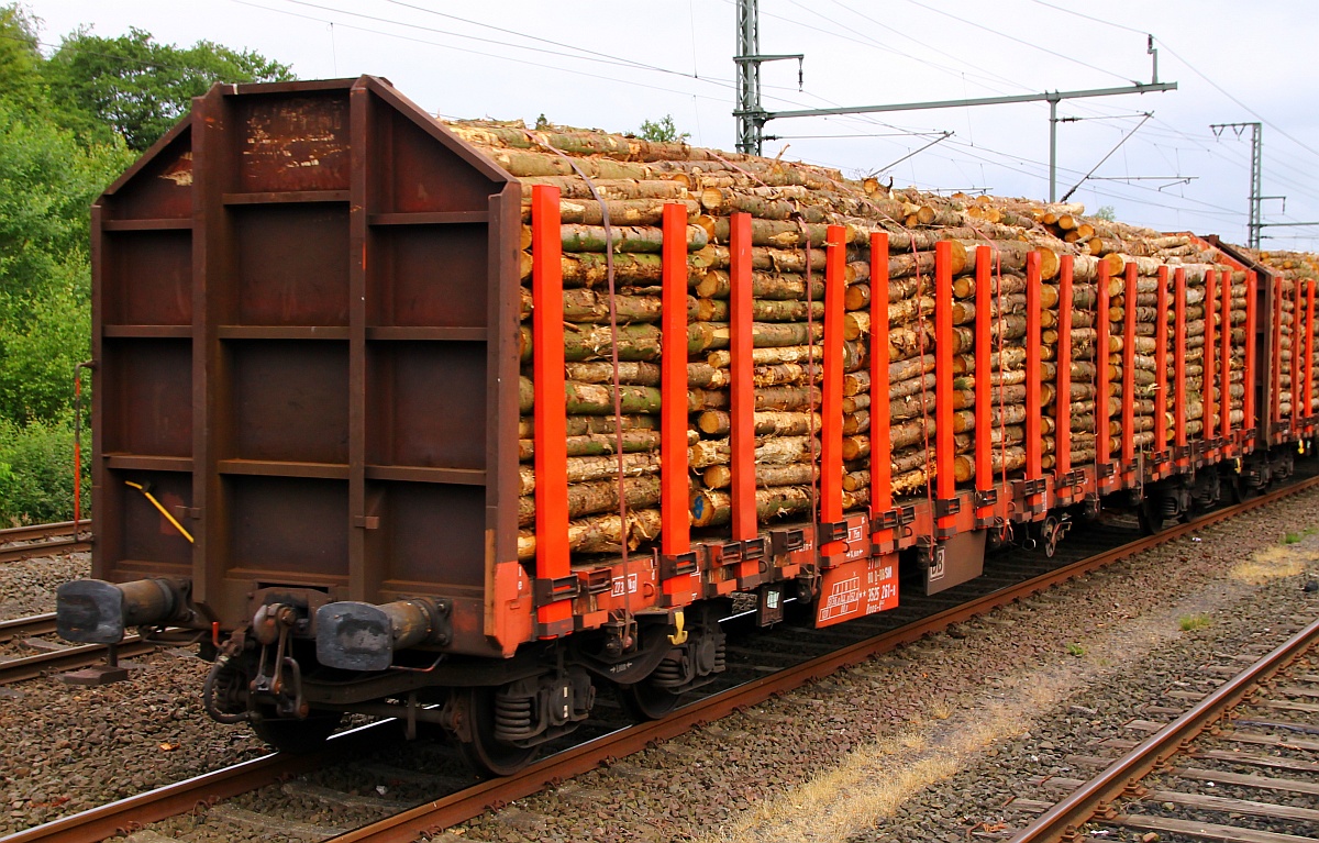 D-DBSNI 37 80 3525 261-8 Gattung Roos-t 642, Drehgestellflachwagen mit vier Radstzen, Stirnwnden und Rungen jedoch ohne Seitenwnde. Jbek 19.06.2014