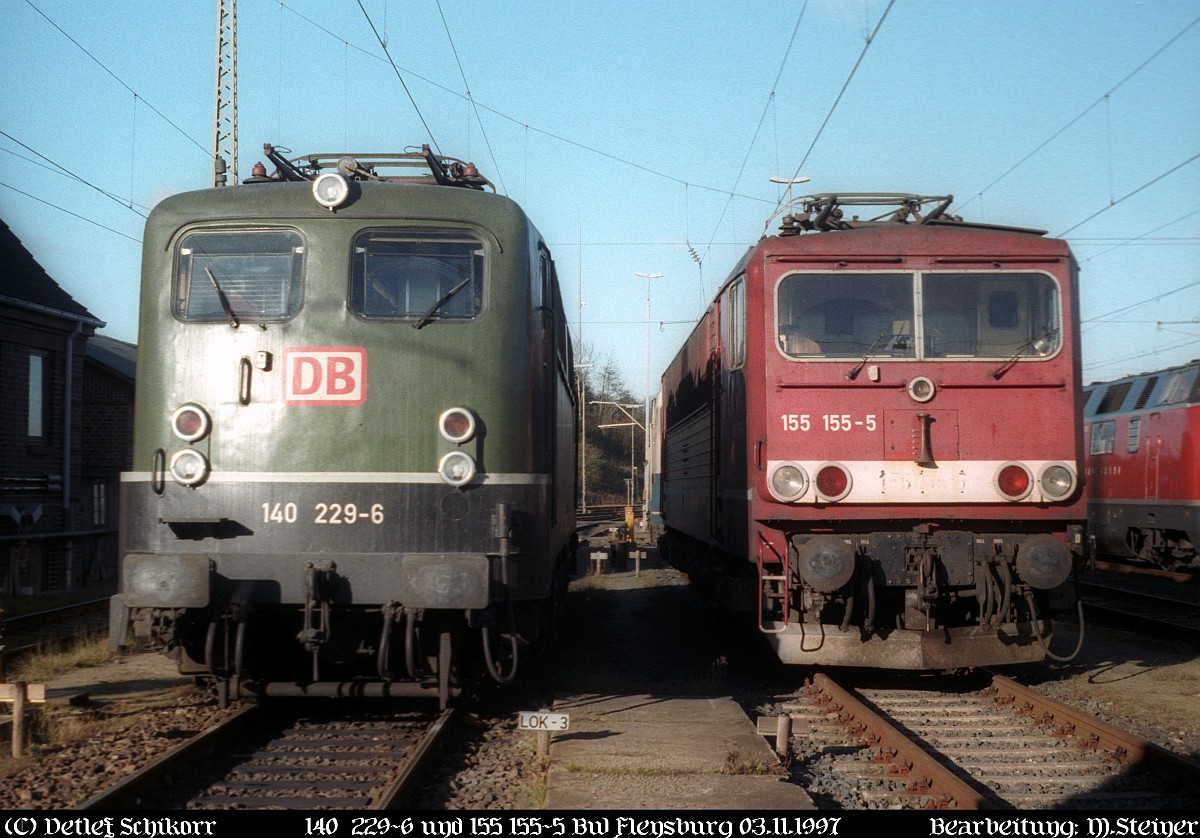 Das waren noch Zeiten: E40 229/140 229-6 und 155 155-5 Bw Flensburg 03.11.1997(DigiScan014)