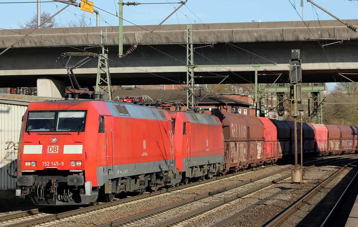 DB 152 145-9(REV/LD X/06.05.16) + 152 146-7(REV/LD X/02.02.16) mit Kohle Transport. HH-Harburg 03.04.21