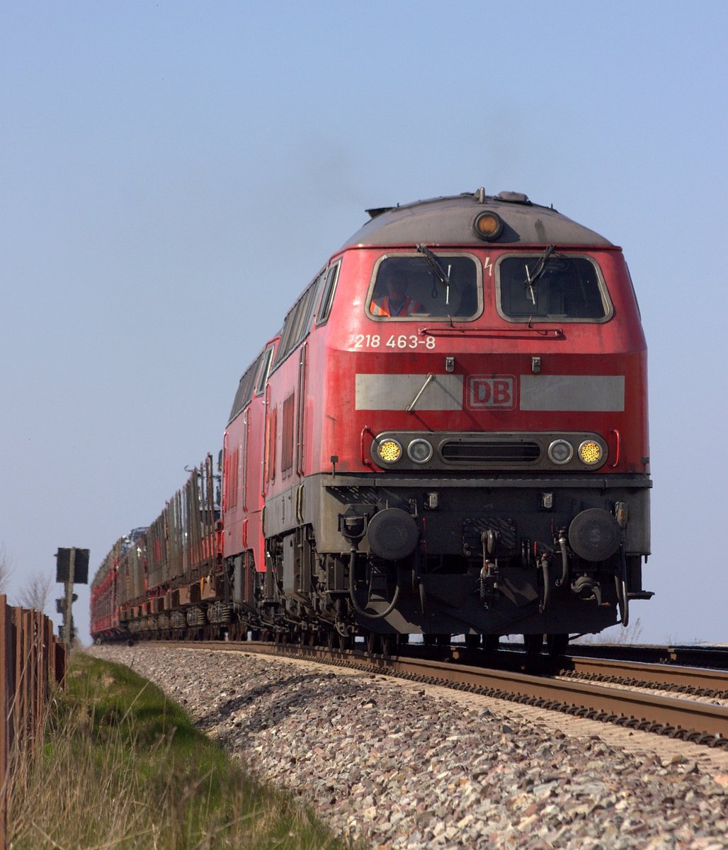 DB 218 463-8 und RPRS 218 319-2 mit SyltShuttle nach Niebüll. Dreieckskoog 18.04.2021