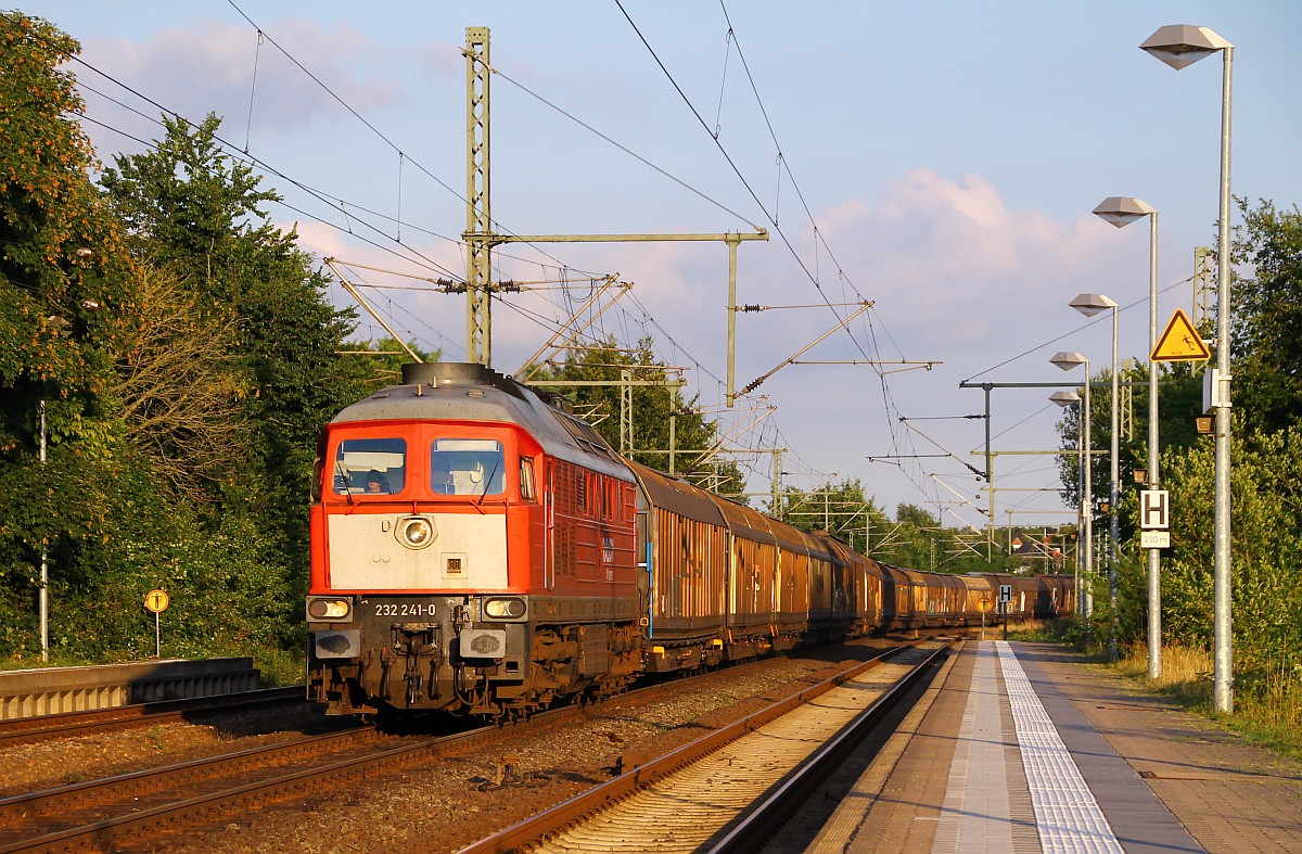 DB 232 241-0(REV/BCS X/14.12.06, Verl/LMR 9/13.11.14)mit dem EZ/GD 474xx der in Schleswig wegen der Überholung durch den SH-Express im Gleis 2  warten  musste. 16.07.2014