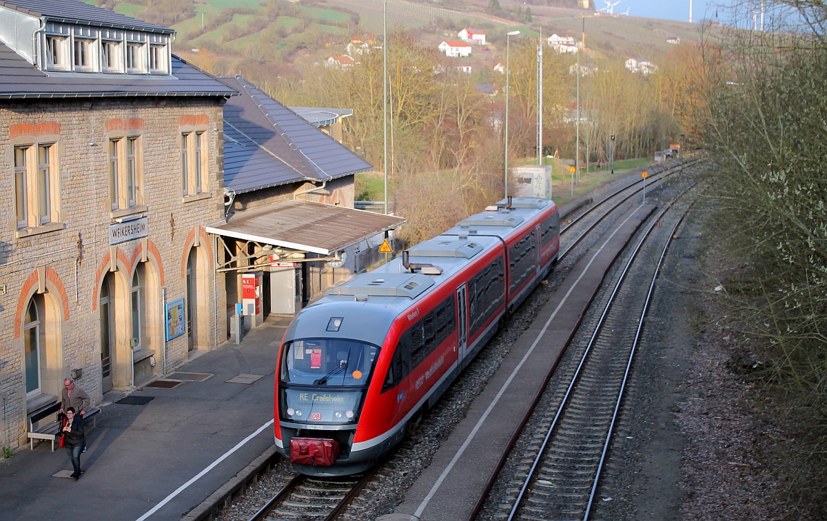 DB 642 205/705  Miltenberg  als RE nach Würzburg. Weikersheim 23.03.2017