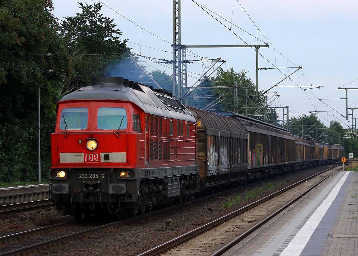 Der einzige Umleiter am gestrigen Abend der bei nutzbarem Licht zu bekommen war war die 233 285-6(REV/BCS X/16.04.10) mit dem EZ 47420(Maschen-Esbjerg)die hier mit einer leichten Dieselfahne in Schleswig einfährt und erstmal 30min Pause hatte. Schleswig 14.07.2015