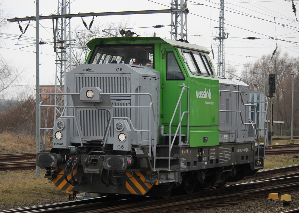 Die Rostocker G6 650 114-8 war am 20.02.2015 wieder alleine im Rostocker Hbf unterwegs.