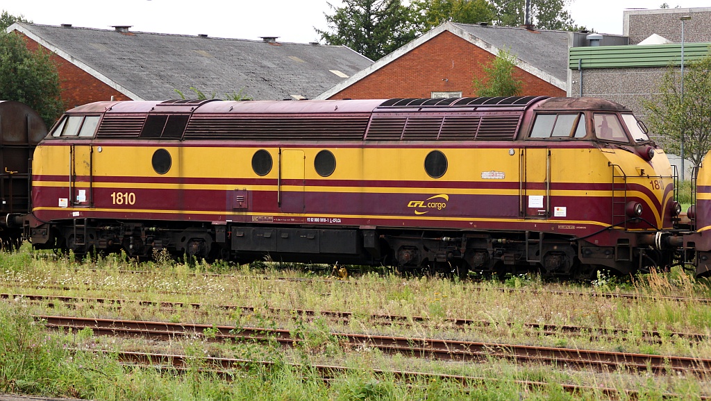 Die vorläufig 3.Lok im Bunde ist die CFL 1810(92 82 000 1810-1 L-CFLCA,saubere Seite)auch sie gehört zu dem  Lokpaket  an CFL Dieselloks die hier in Padborg aufgearbeitet werden sollen. Padborg 31.08.2012