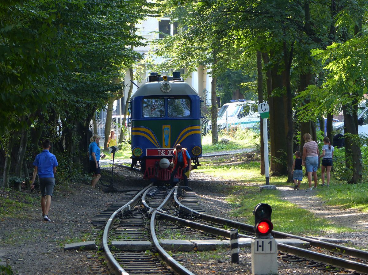 Diesellokomotive TU2 087 der Kindereisenbahn. Strijskij Park, Lviv Ukraine 31-08-2019. 

Diesellocomotief TU2 087 van de pionier of kinderspoorweg. Strijskij Park, Lviv, Oekrane 31-08-2019.